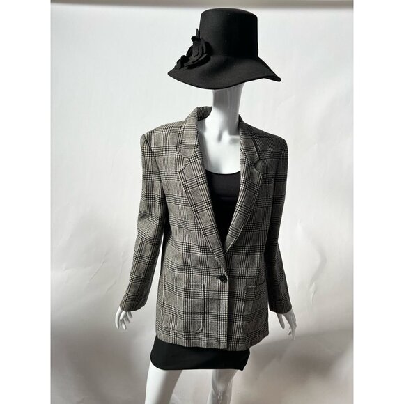 Pendleton Womens Suit Jacket Blazer Black White Plaid Pockets Wool Vintage 12 - Picture 1 of 12
